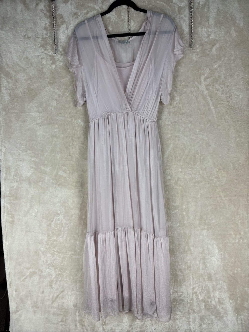 Sleeveless Pale Pink V-Neck Tiered Maxi Dress